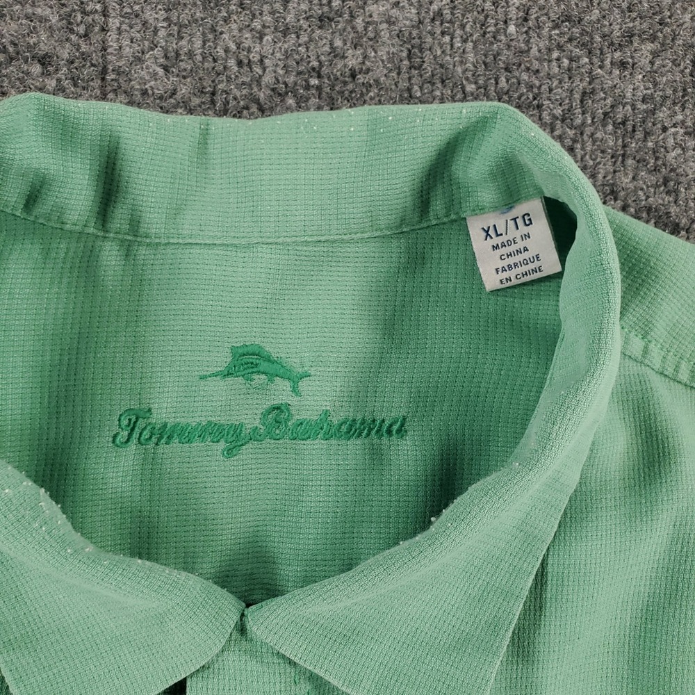 Tommy Bahama Shirt Mens XL Silk Blend Short Sleeve Green Button Down
